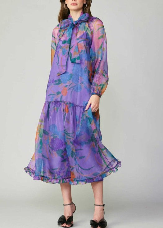 long sleeve gathered dress Purple Floral Lauren Dress medium