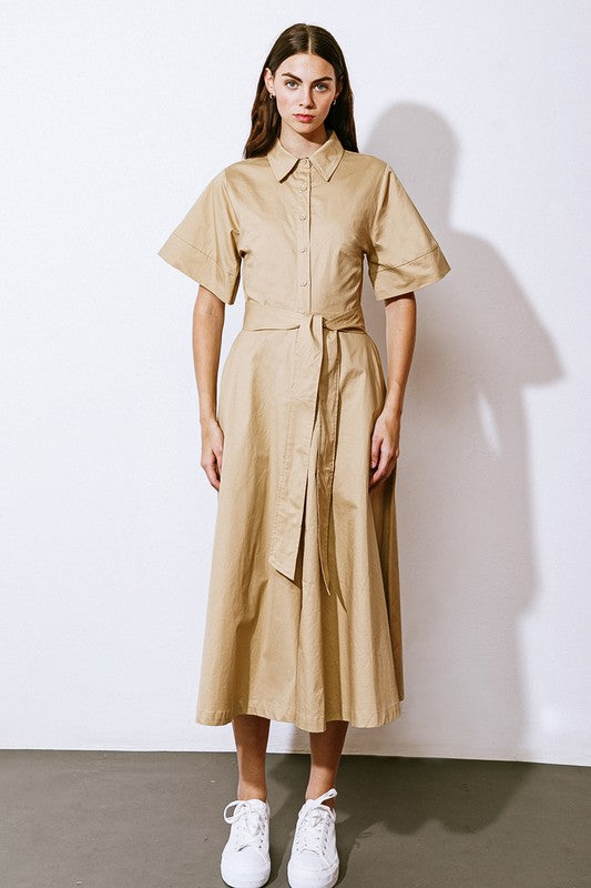 Shirt Collar Midi Dress Large