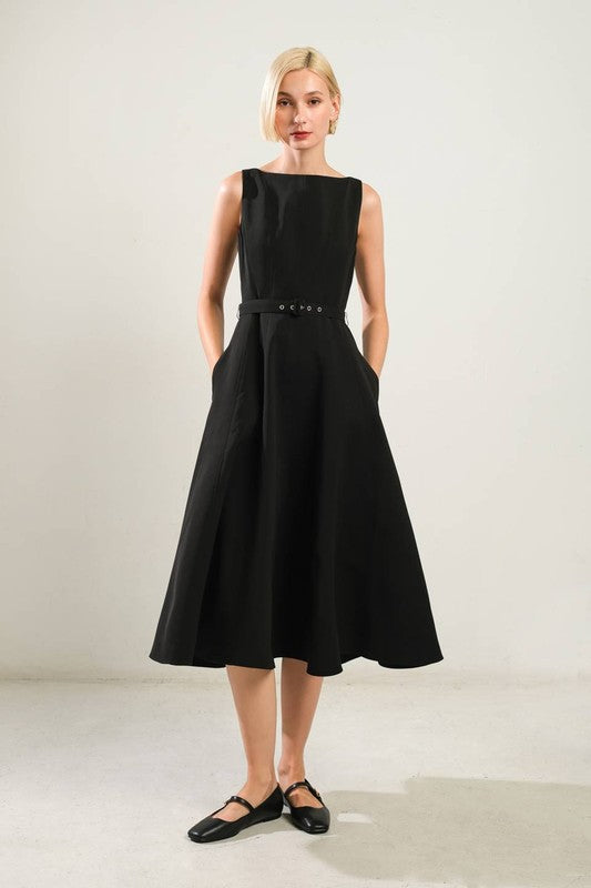 Living the Dream Black Woven Midi Dress Black / S