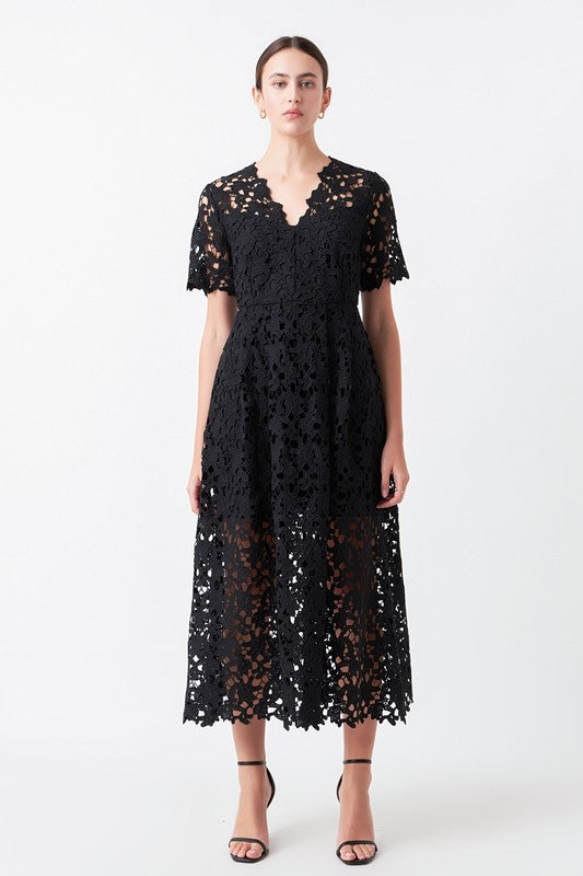 black short sleeve lace dress LACEY DRESS IN BLACK | CULT MIA main image 0
