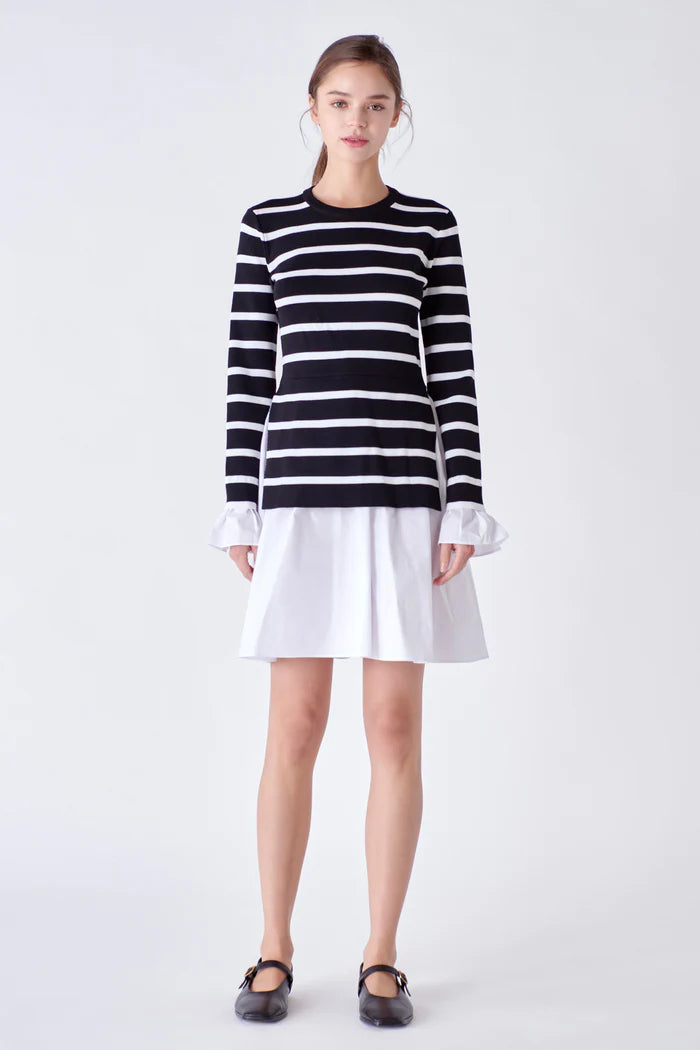 Poplin Combo Knit Dress XS