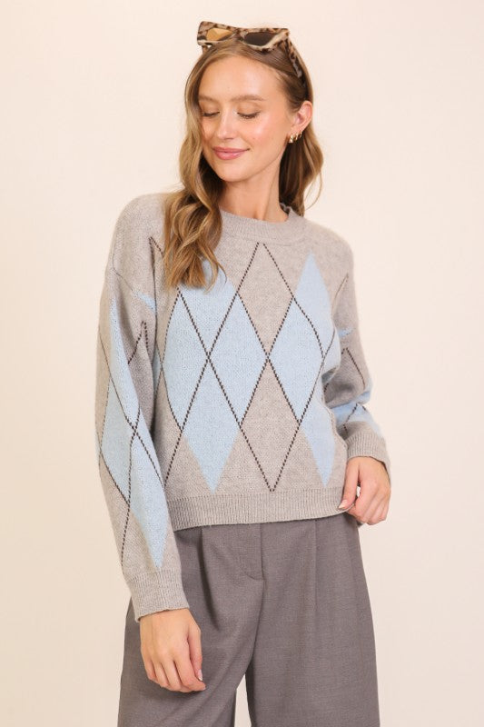 Blue & Grey Argyle Sweater – voglio.us