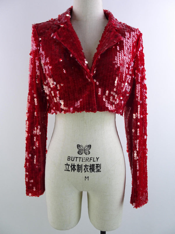 Red Cropped Sequin Blazer