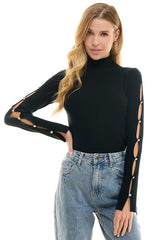 Jeweled Sleeve Cutout Sweater (3 Color Ways)