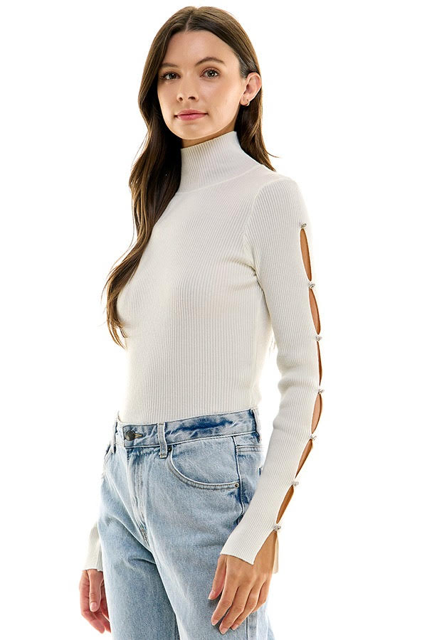 Jeweled Sleeve Cutout Sweater (3 Color Ways)
