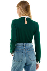 Embellished Ruffle Sweater (Grey, Green)