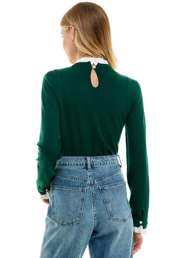 Embellished Ruffle Sweater (Grey, Green)