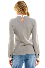 Embellished Ruffle Sweater (Grey, Green)