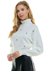 Embellished Turtleneck Sweater (Ivory, Pink)