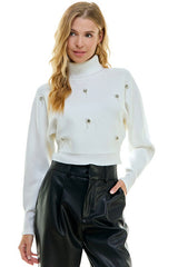 Embellished Turtleneck Sweater (Ivory, Pink)
