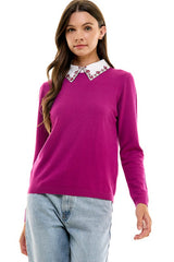 Rhinestone Collar Sweater (Berry, Emerald, Grey)