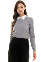 Rhinestone Collar Sweater (Berry, Emerald, Grey)