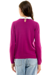 Rhinestone Collar Sweater (Berry, Emerald, Grey)