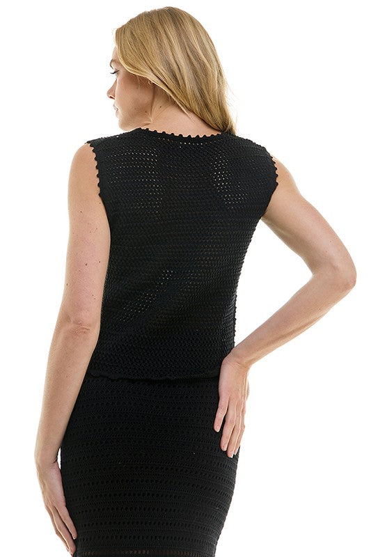 Crochet Tank Sweater (Black, Red)