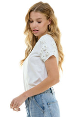 Flower Sleeve Tee (Black, White)