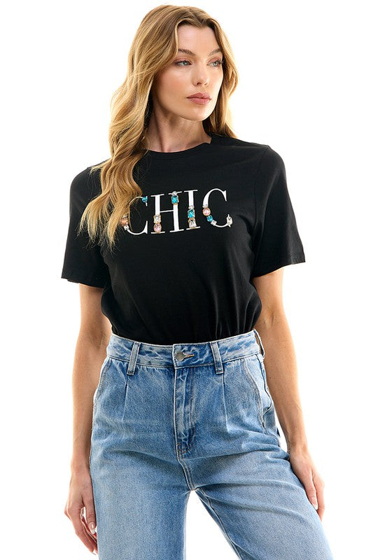 "Chic" Graphic Top (Black, Ivory)