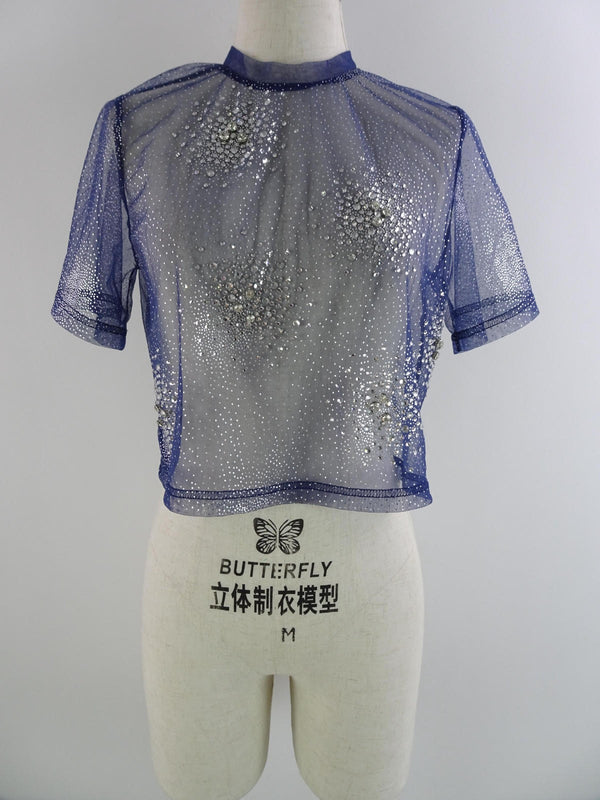 Navy Silver Mesh Tee