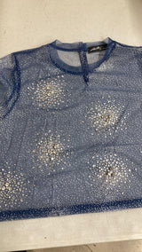 Navy Silver Mesh Tee