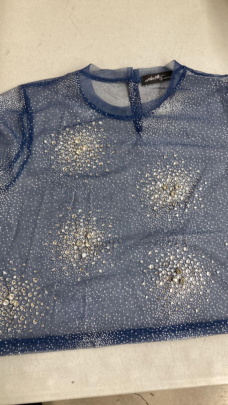 Navy Silver Mesh Tee
