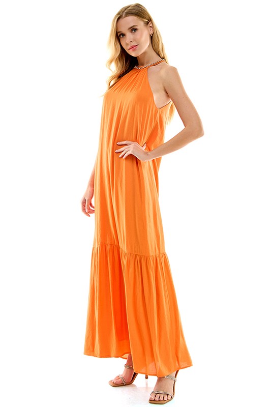 Jeweled Halter Maxi Dress