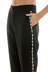 Elegant Straight Leg Trouser with Pearl Side Trim