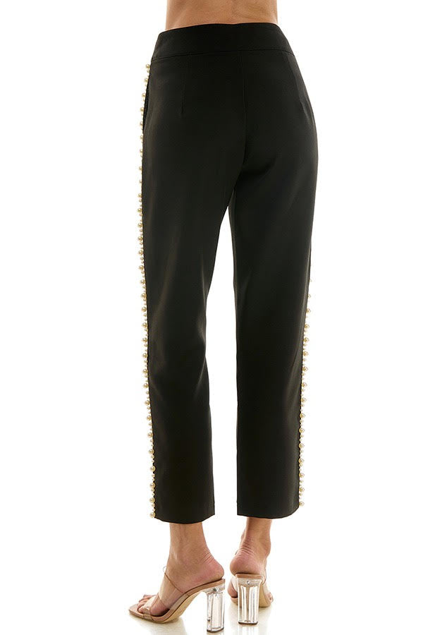 Elegant Straight Leg Trouser with Pearl Side Trim