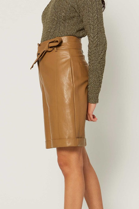 Latte Brown Faux Leather Shorts
