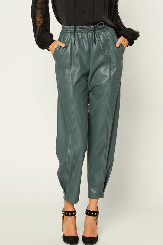 Dark Teal PU Leather Pants