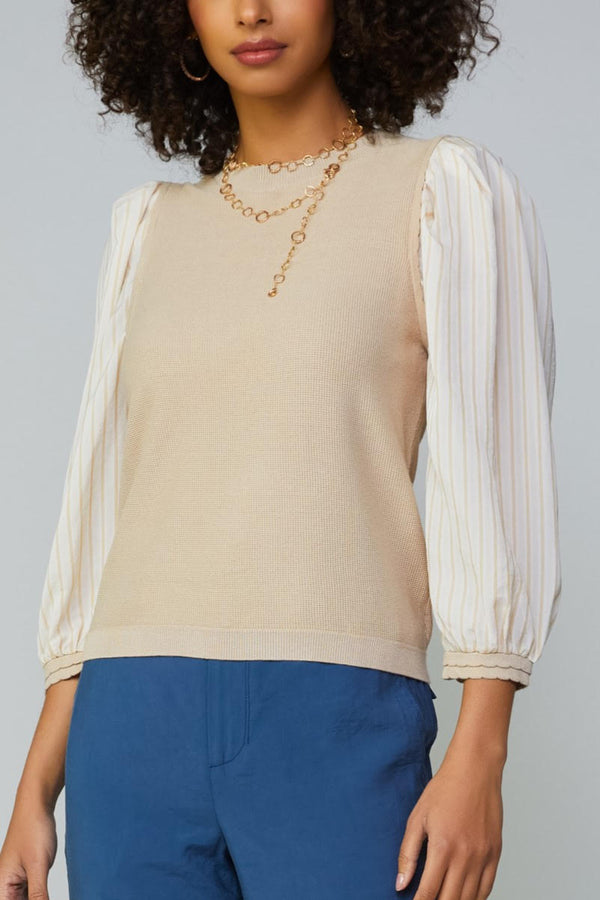 Round Neck Contrast Sweater Top