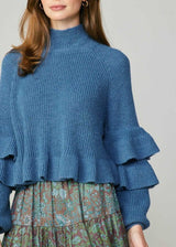 Long Sleeve Mock Neck Sweater (Blue, Latte)
