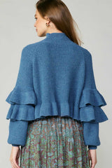 Long Sleeve Mock Neck Sweater (Blue, Latte)