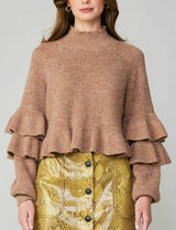 Long Sleeve Mock Neck Sweater (Blue, Latte)