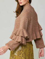 Long Sleeve Mock Neck Sweater (Blue, Latte)