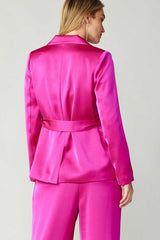 One Button Belted Jacket (Black, Fuchsia)