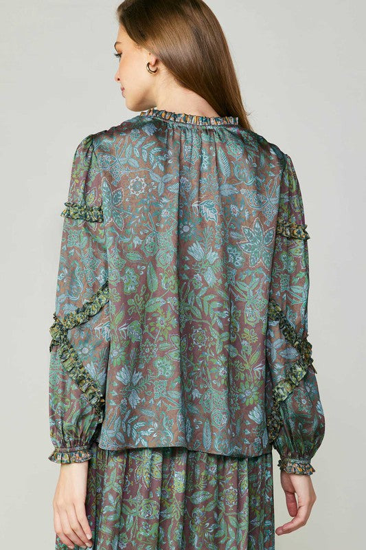 Paisley Print Ruffle Detail Blouse