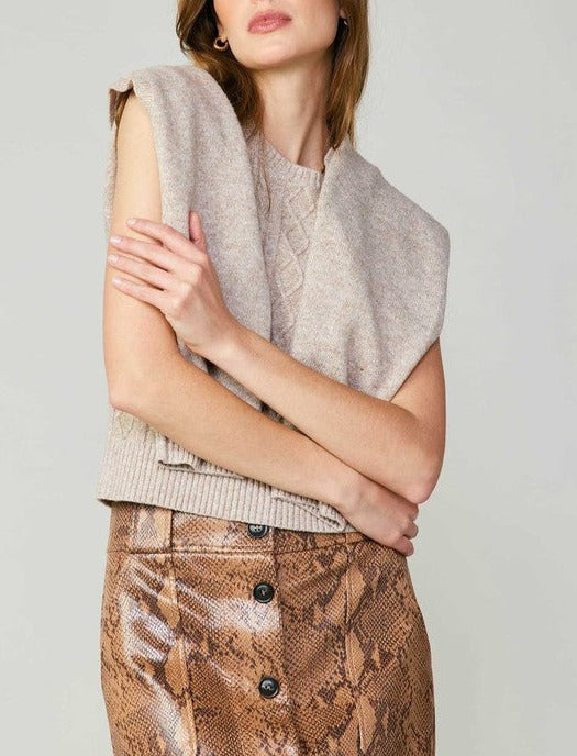 Cable Knit Arm Warmer W/ Sleeveless Top (Grey, Oatmeal)