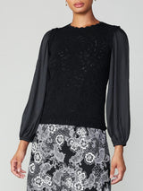 Woven Sleeve Scallop Neck Knit (2 Color Ways)
