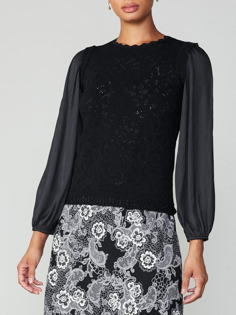 Woven Sleeve Scallop Neck Knit (2 Color Ways)