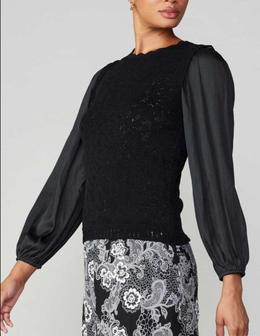 Woven Sleeve Scallop Neck Knit (2 Color Ways)