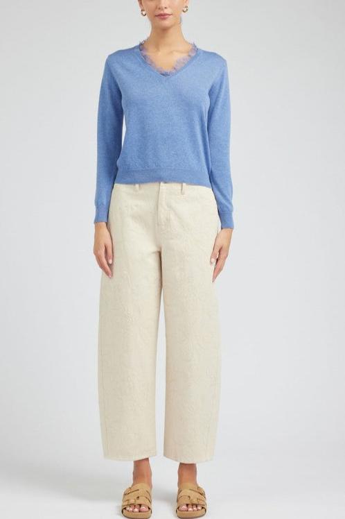 Long-Sleeve V-Neck Sweater with Lace Detail (2 Color Ways)