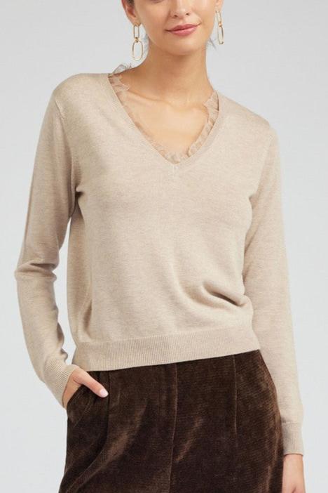 Long-Sleeve V-Neck Sweater with Lace Detail (2 Color Ways)