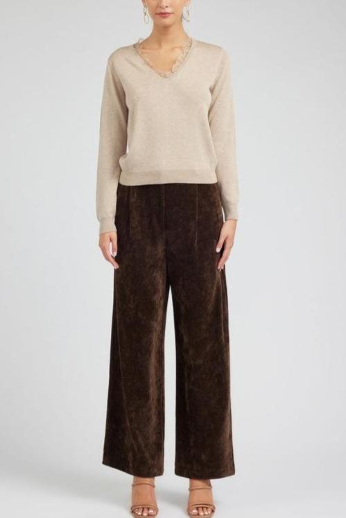 Long-Sleeve V-Neck Sweater with Lace Detail (2 Color Ways)
