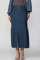 Indigo Denim Midi Skirt (Up to XL)