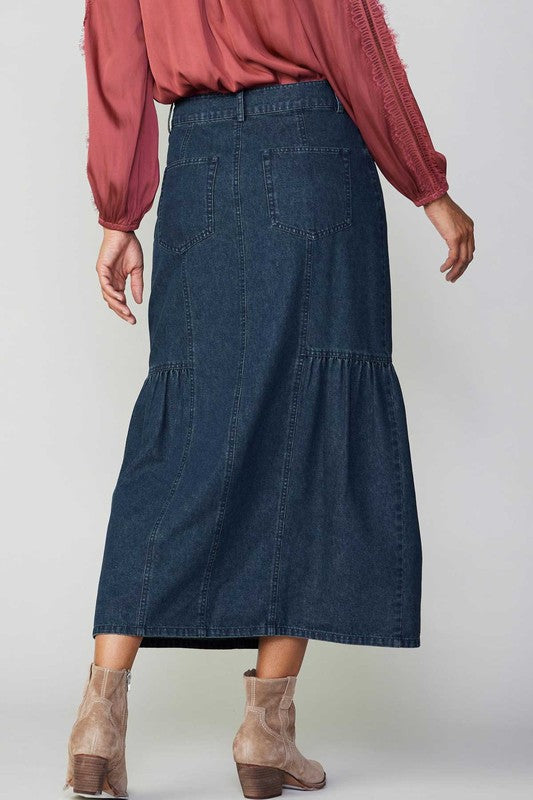 Indigo Denim Midi Skirt (Up to XL)