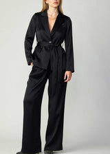 Buttoned Silky Pants (Black, Fuchsia)
