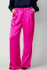 Buttoned Silky Pants (Black, Fuchsia)