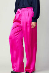 Buttoned Silky Pants (Black, Fuchsia)