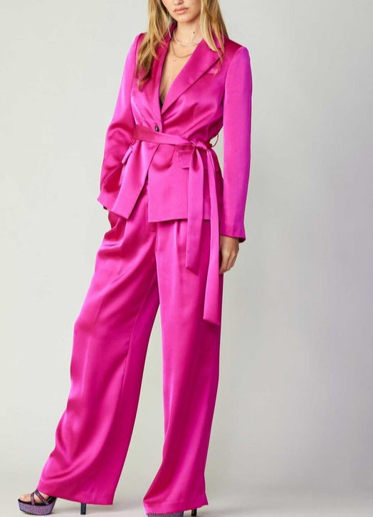 Buttoned Silky Pants (Black, Fuchsia)