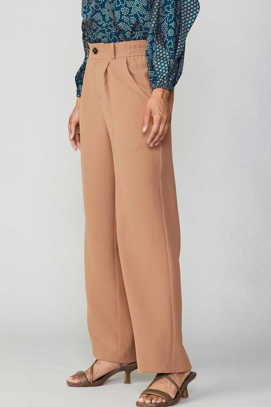 Burnt Caramel Pleated Wide Leg Pants