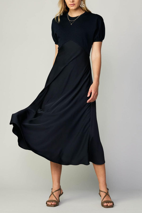 Puff Sweater Top Woven Skirt Dress